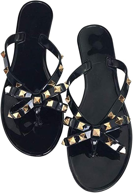 Women Rivets Bow Flip-Flops Sandals Beach Flat Rain Jelly Shoes | Amazon (US)