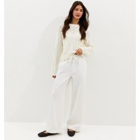 Women's White Cotton Twill Drawstring Wide Leg Trousers New Look | New Look (UK)