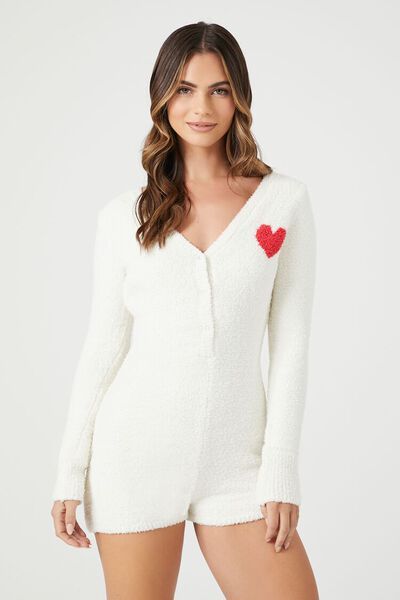 Plush Heart Graphic Pajama Romper | Forever 21 (US)