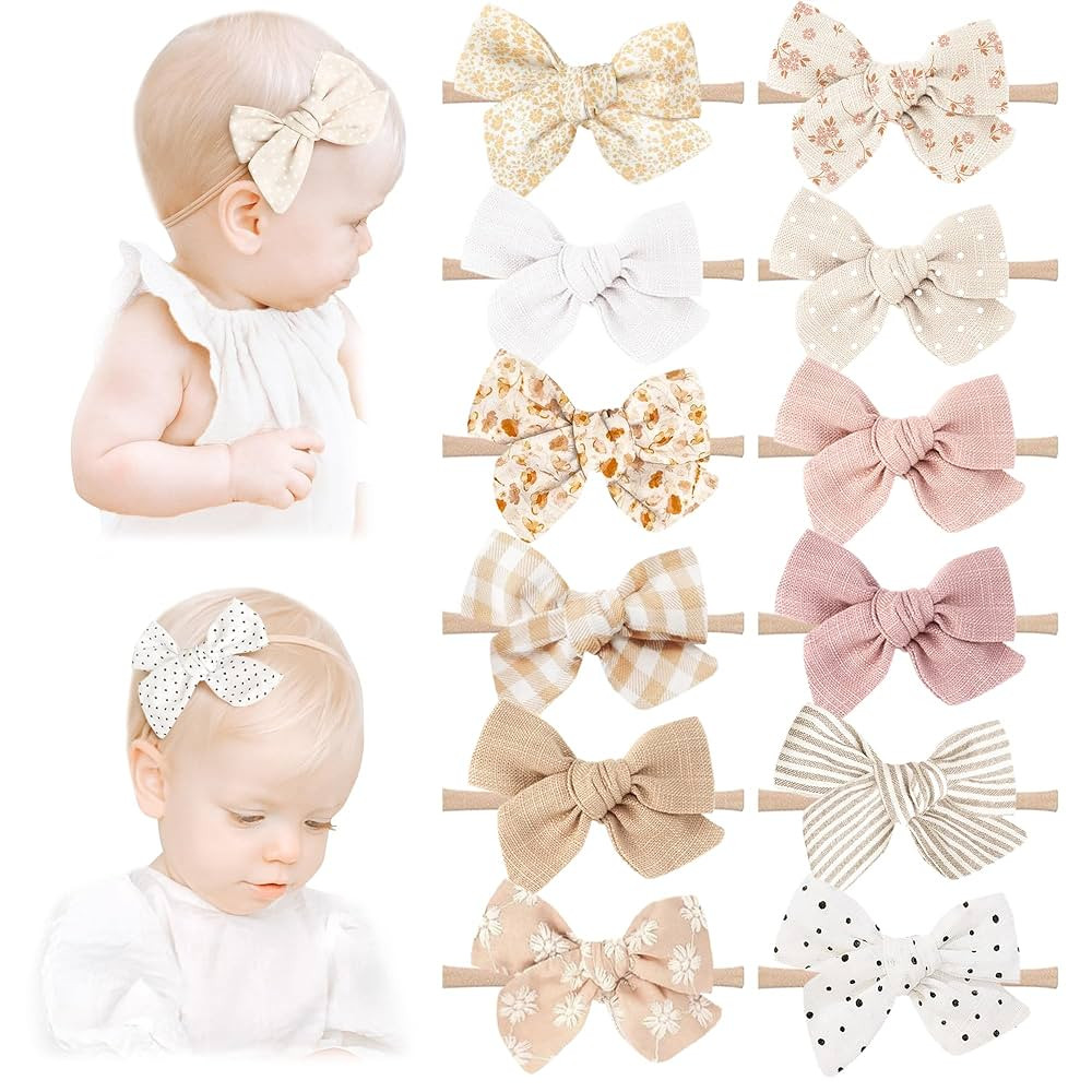Niceye Handmade Hair Accessories: 12 Packs of Stretchy Nylon Headbands and Bows for Newborns, Inf... | Amazon (US)