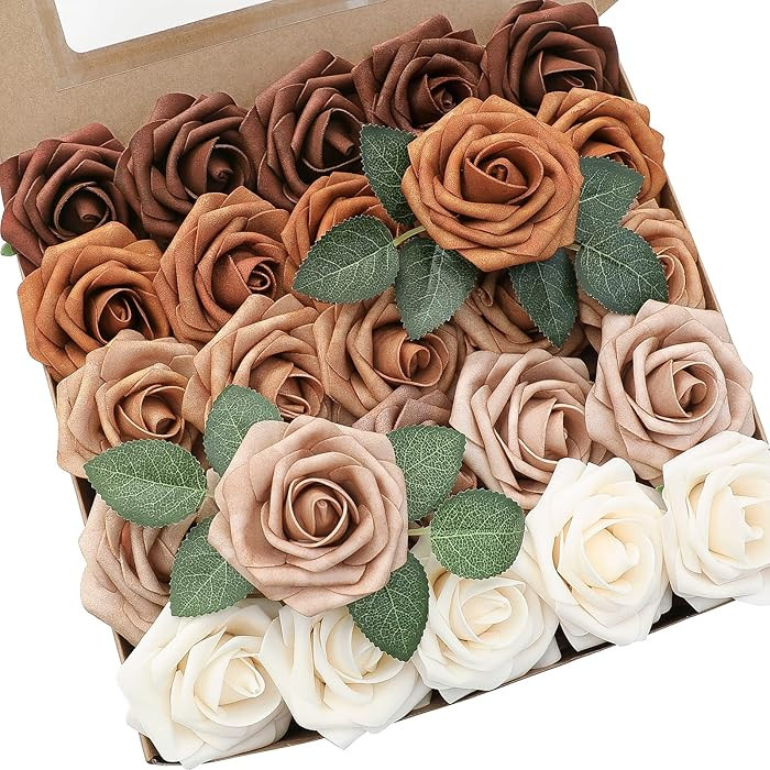 Floroom Artificial Flowers 25pcs Real Looking Earth Tones Ombre Colors Foam Fake Roses with Stems... | Amazon (US)