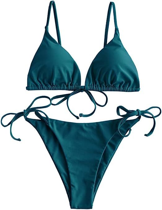 ZAFUL Women's Swimsuit Halter Ribbed Polka Dot Tie Dye String Bathing Suit Bikini Set | Amazon (US)