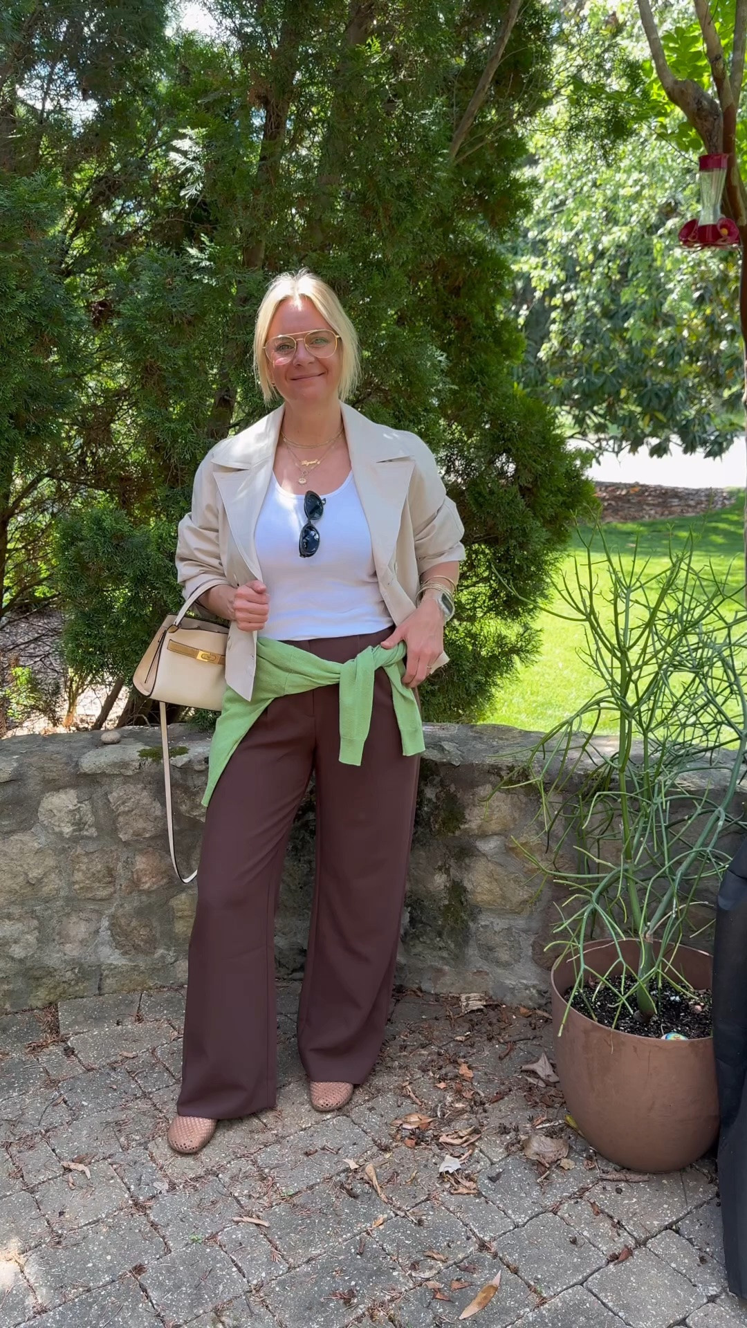OOTD ✨ Cropped trench + white tank + brown trousers + a cardigan tied at the waist + jelly flats. All from my own closet — linked the closest versions I could find. Everything shoppable below! 👇

#LTKdayinmylife #LTKootd #LTKOver40