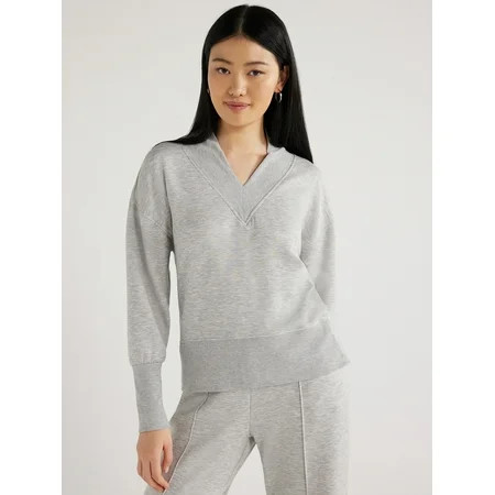 Scoop Women's and Women's Plus Scubaknit V-Neck Sweatshirt, Sizes XS-4X | Walmart (US)