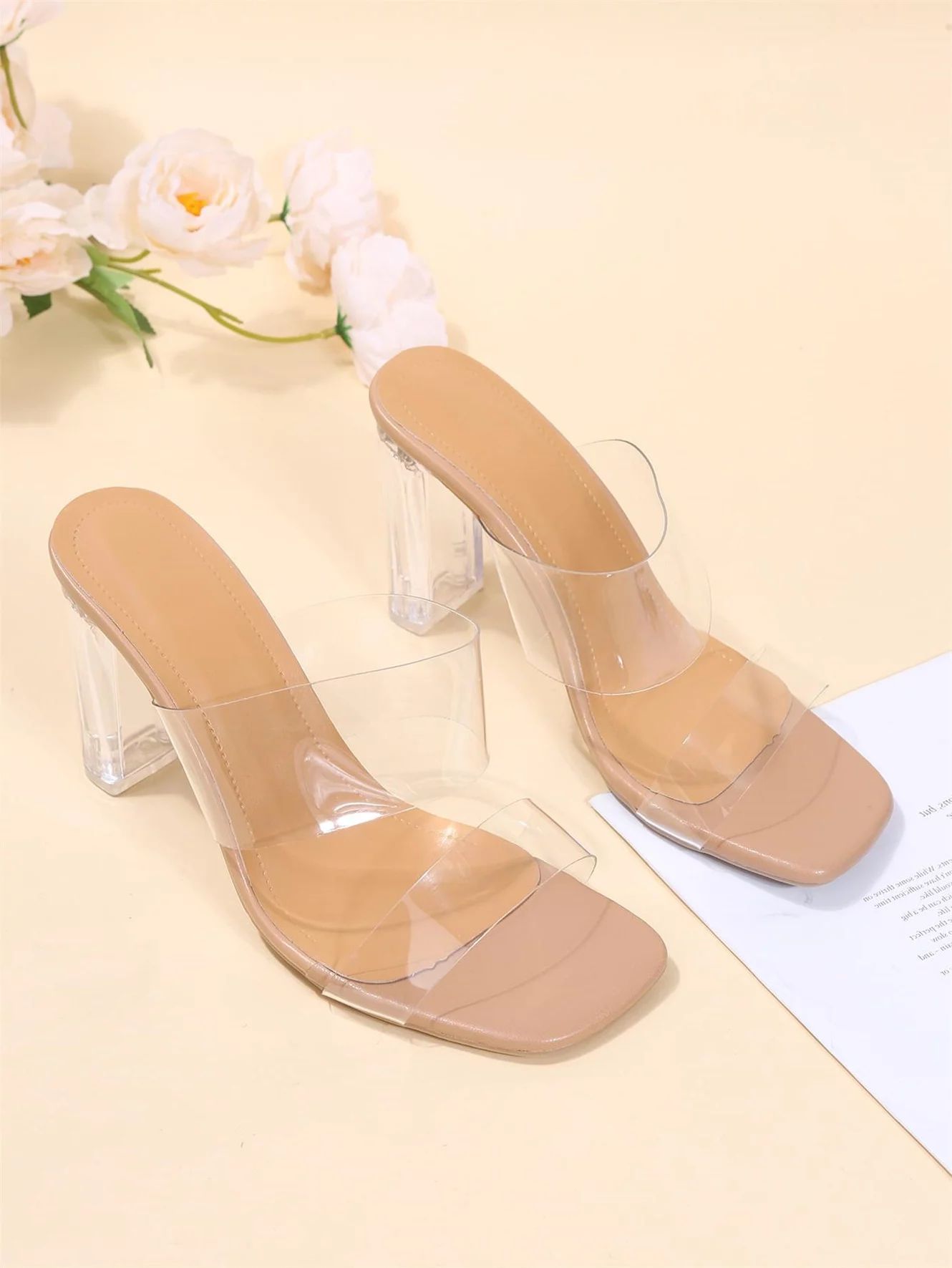 Women's Transparent Strap Chunky Heeled Mule Sandals Clear CN36(6) | Walmart (US)