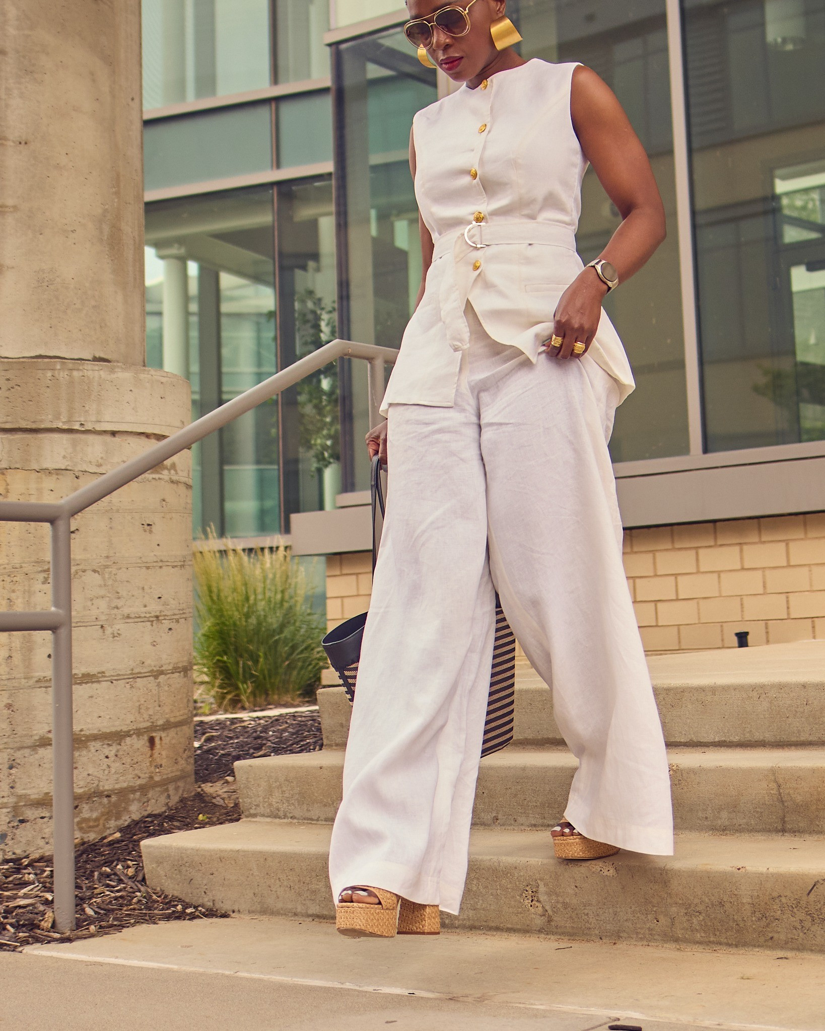 Monochrome never fails! Make it linen, and it's even better ☀️ wide-leg linen pants outfit, platform sandals, Larroudé, Faithfully, Dissh, Ann Taylor Loft, sunglasses, linen outfit ideas, Summer style

#LTKStyleTip #LTKShoeCrush #LTKOver40