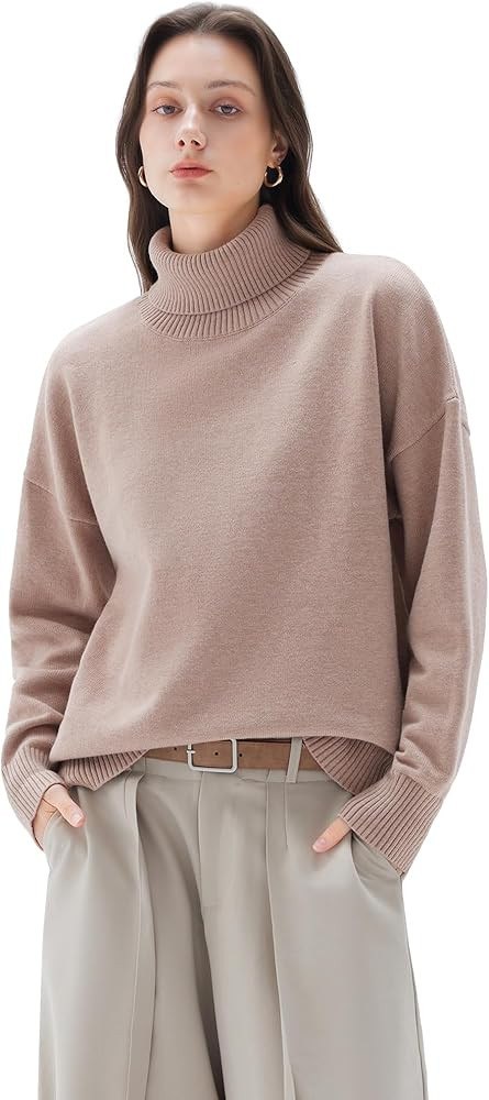 SUUKSESS Women Cashmere Blend Oversized Turtleneck Pullover Sweater Long Sleeve Knit Jumper Tops | Amazon (US)