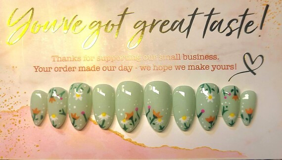 Green Bouquet Press on Nails Cottage Core Fake Nails Flower - Etsy | Etsy (US)