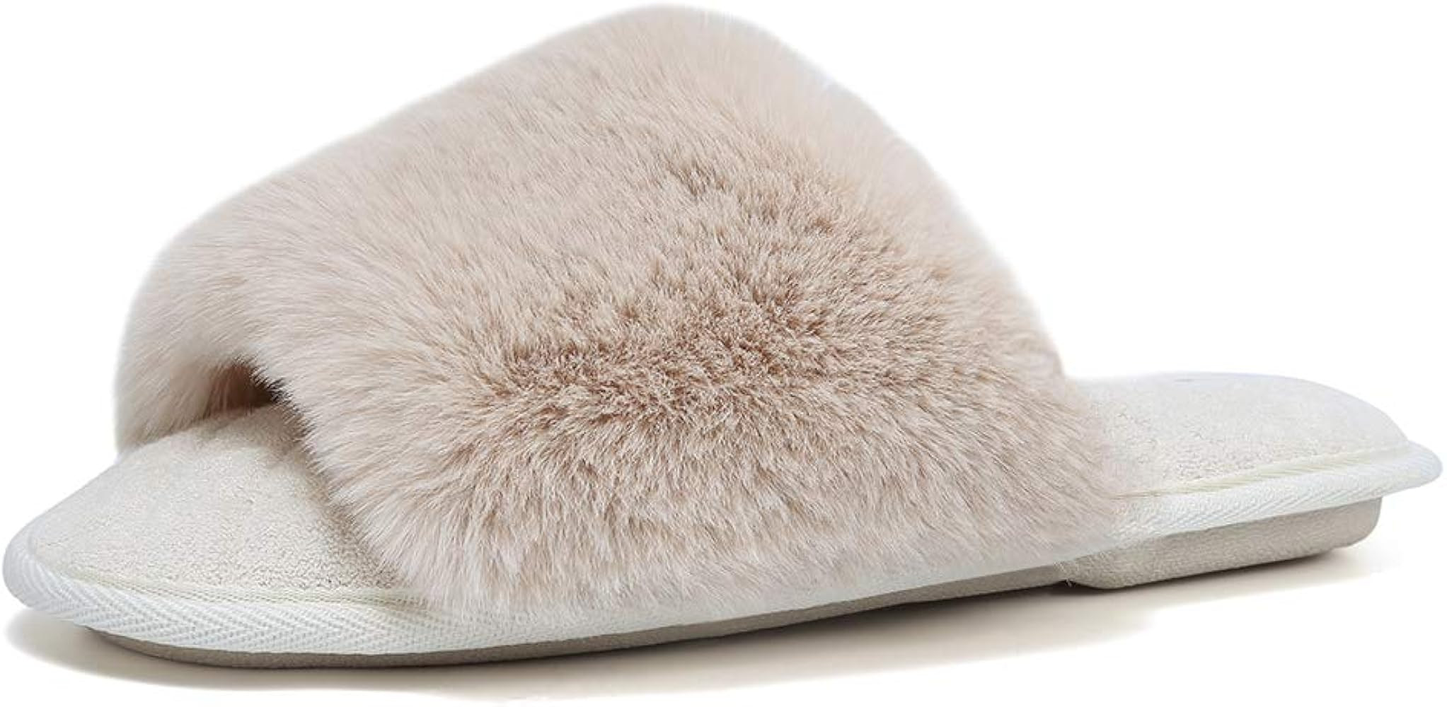 FANTURE Women's Furry Faux Fur Slippers Cozy Memory Foam House Slippers Soft Comfy Flat Slide San... | Amazon (US)