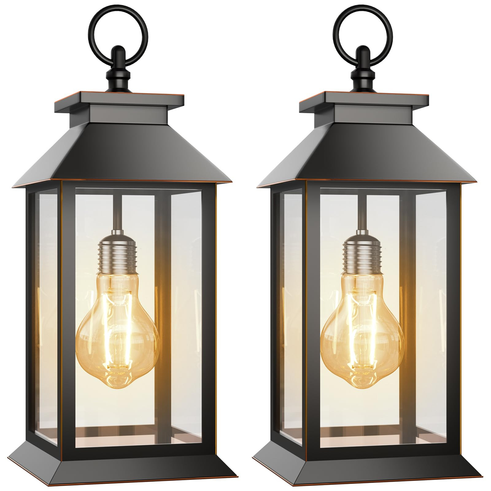 2 Pack Hanging Solar Lanterns Glass Solar Lights Outdoor Waterproof Upgraded Solar and 2 AA Batteries Powered, for Outside Porch, Patio and Indoor Tables, Mantelpiece | Amazon (US)