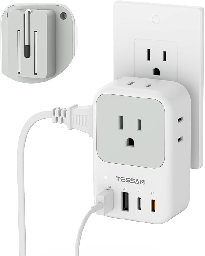 USB C Charger Block 20W, TESSAN PD Fast Charging Adapter with Foldable Plug, 1875W Power Outlet E... | Amazon (US)
