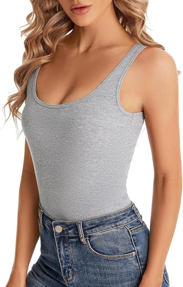 Cotton Ribbed Tank Tops for Women Slim Fit Scoop Neck | Amazon (US)