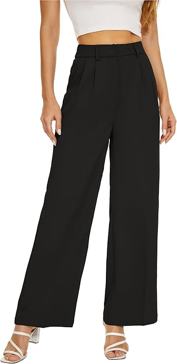 Women Office Wide Leg Dress Pants Elastic Waist Slacks 2026 Pleated Front Trousers for Work Casua... | Amazon (US)