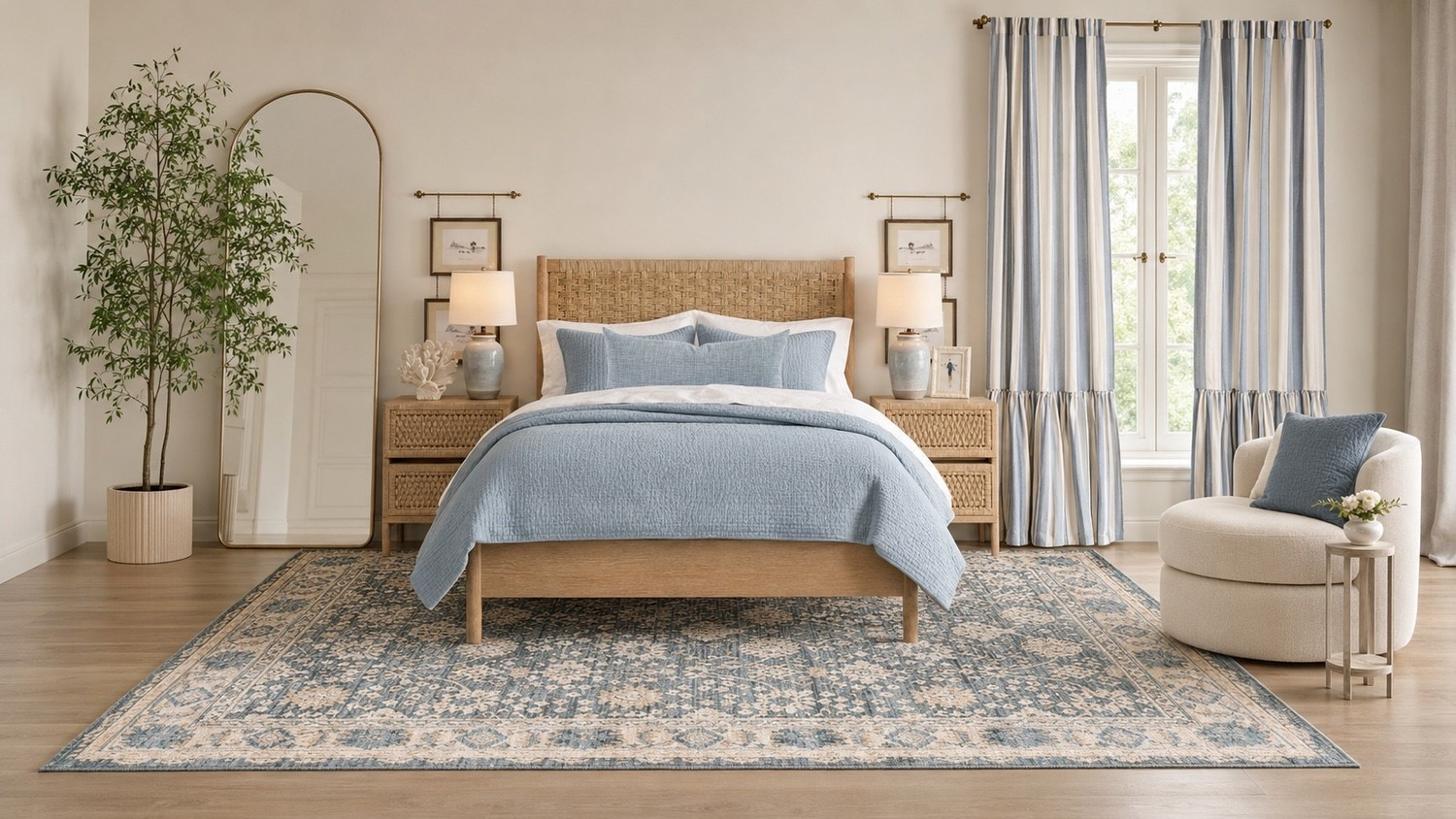 A COASTAL BLUE BEDROOM: CALM, COLLECTED, AND TIMELESS
There is something effortlessly calming about a bedroom layered in soft blues, warm woven textures, and crisp white linens. This design blends timeless details with a light, relaxed sensibility, creating a space that feels polished without sacrificing comfort—the kind of bedroom that invites you to slow down, settle in, and stay awhile. See the full post on the blog.

#LTKhome