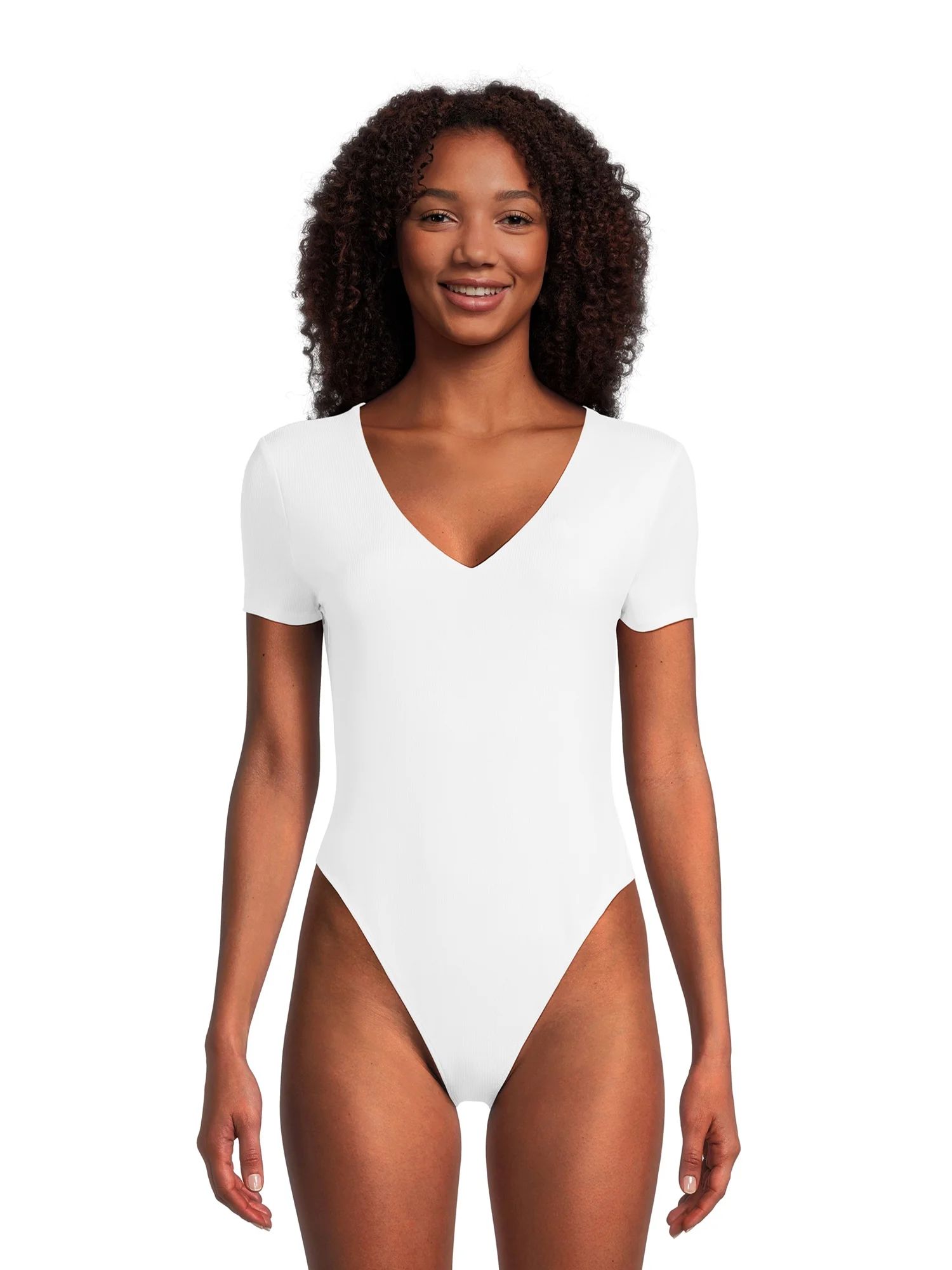 No Boundaries Juniors’ Double Layer V-Neck Bodysuit, Sizes XS-XXXL | Walmart (US)