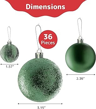 Prextex Christmas Tree Ornaments - Emerald Green Christmas Ball Ornaments Set for Christmas, Holi... | Amazon (US)