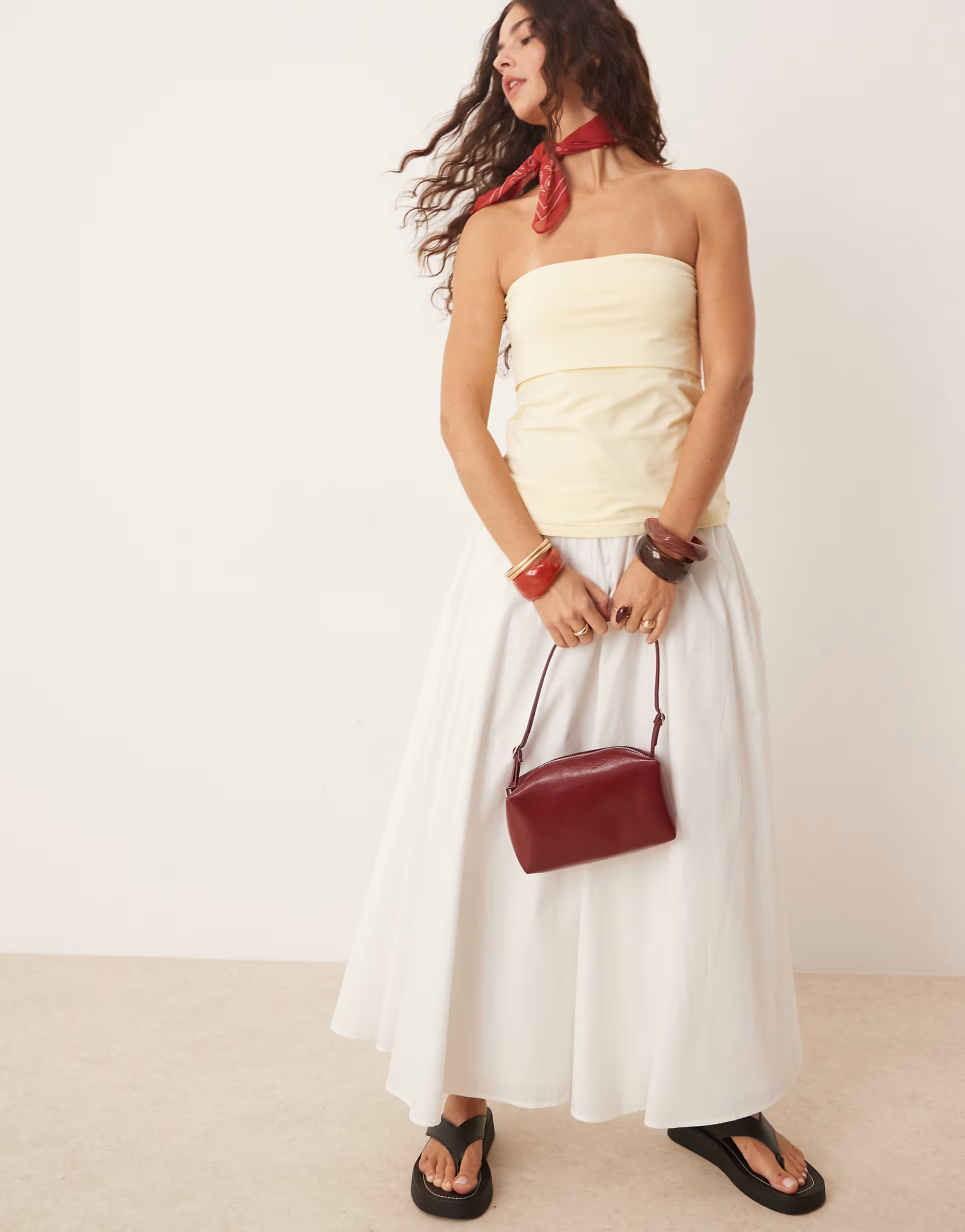 Abercrombie & Fitch full maxi skirt with elasticated waist in white | ASOS | ASOS (Global)