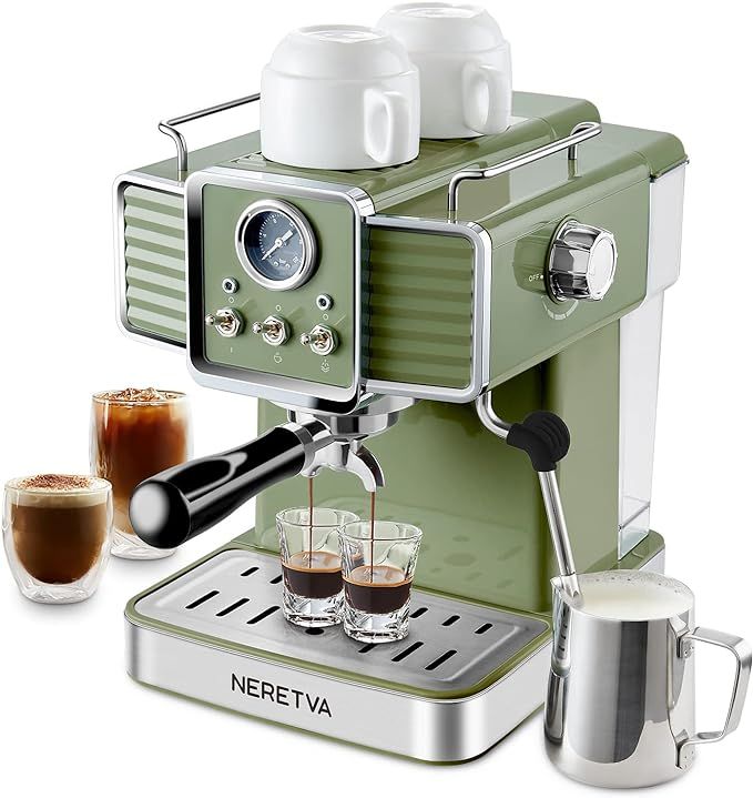Neretva Espresso Coffee Machine 15 Bar Espresso Maker with Milk Frother Steam Wand Cappuccino, La... | Amazon (US)