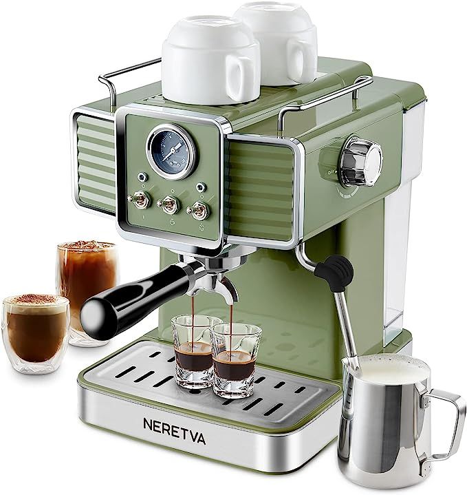 Neretva Espresso Coffee Machine 15 Bar Espresso Maker with Milk Frother Steam Wand Cappuccino, La... | Amazon (US)