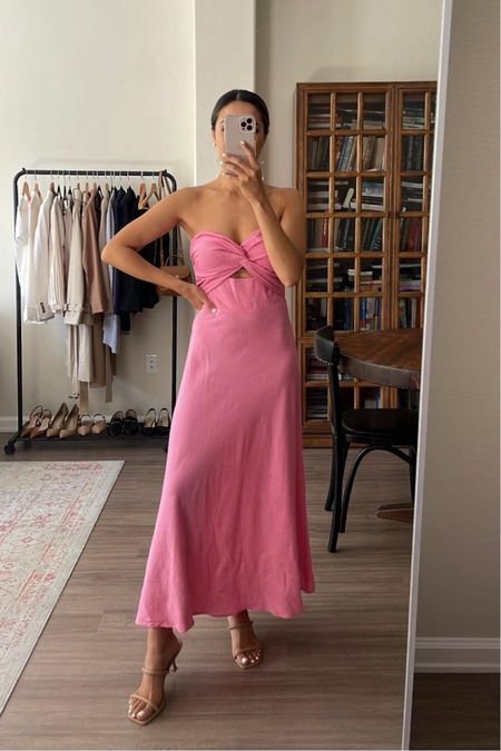 Just saw this dress was restocked! 

Pink wedding guest occasion dress xs [also available in white, yellow, and a pastel green] 

Wedding guest / special occasion / dress / spring / summer / pink / strapless / maxi dress 

#LTKSeasonal #LTKFindsUnder100 #LTKWedding