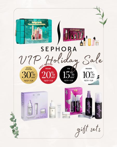 VIP Holiday Sale at Sephora from 10/27-11/06. Great deals and amazing holiday gift sets for her. 
Caudalie 
Urban Decay 

#LTKHolidaySale #LTKsalealert #LTKbeauty
