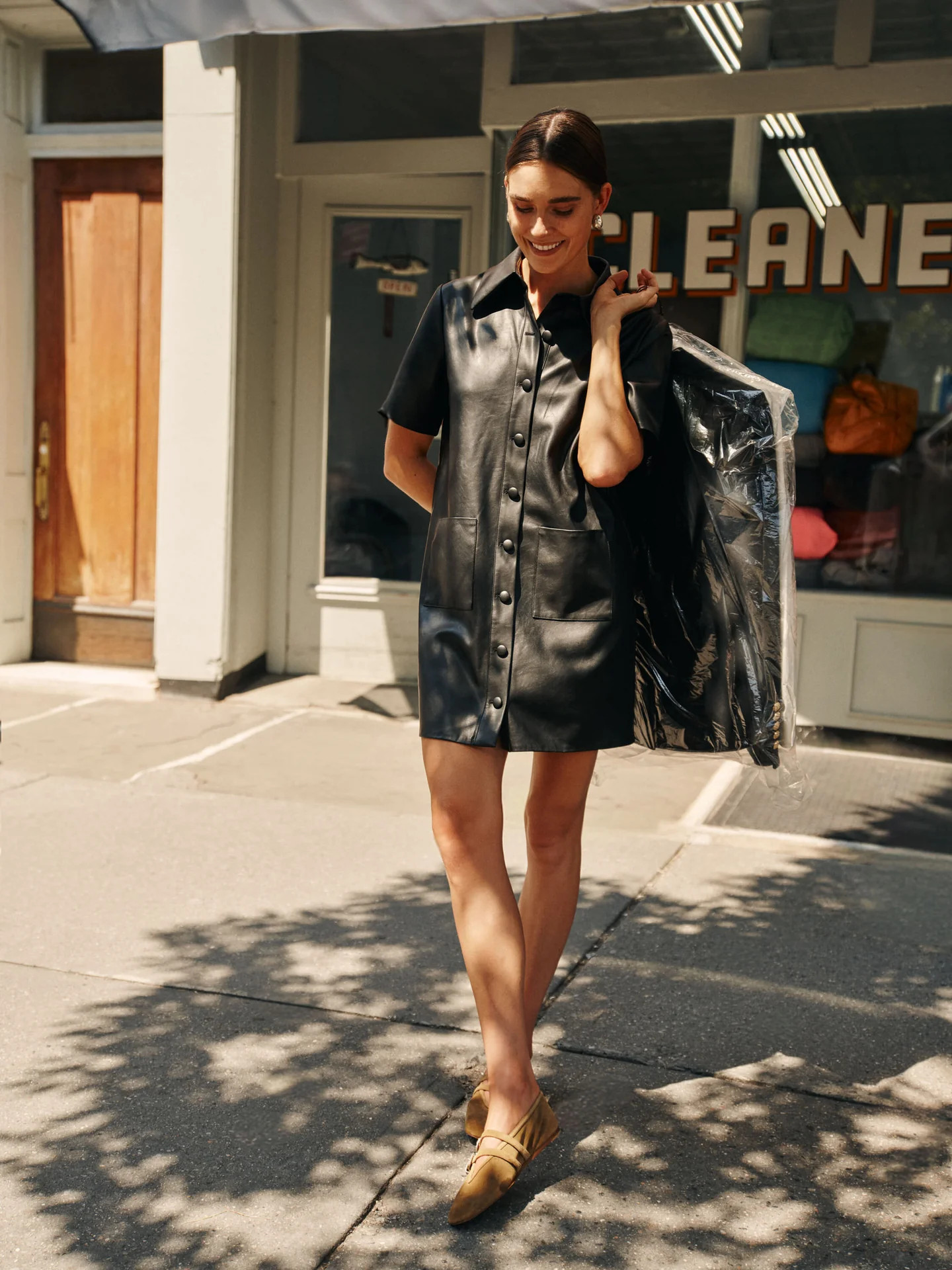 Black Leather Violetta Shirt Dress | Tuckernuck (US)