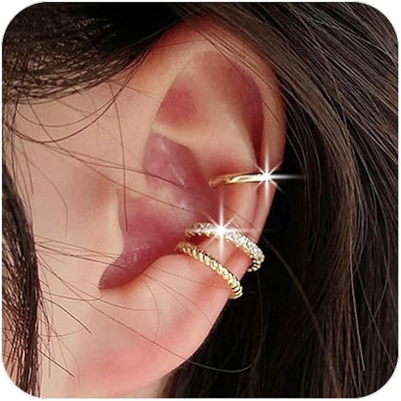 Ear Cuff Earrings for Women Cubic Zirconia Hoop Huggie Fake Earrings Non Piercing Clip On Ear Cuf... | Amazon (US)