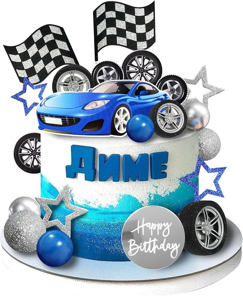 28 PCS Blue Racing Wheel Cake Topper Tyre Cake Decorations for Man Boy Kid Birthday Party Racing ... | Amazon (US)