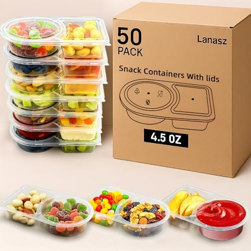 50 Sets Reusable snack containers with lids, Disposable Double Compartment Plastic Container for ... | Amazon (US)