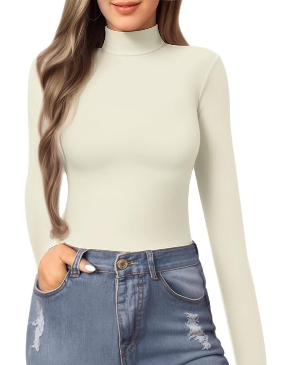 MANGOPOP Women's Mock Turtle Neck Slim Fit Long Half Elbow 3/4 Short Sleeve T Shirts Tight Tops B... | Amazon (US)