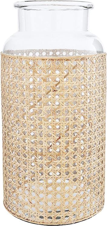 Bloomingville 14.5" H Glass Decorative Cane Sleeve Vase, Beige | Amazon (US)