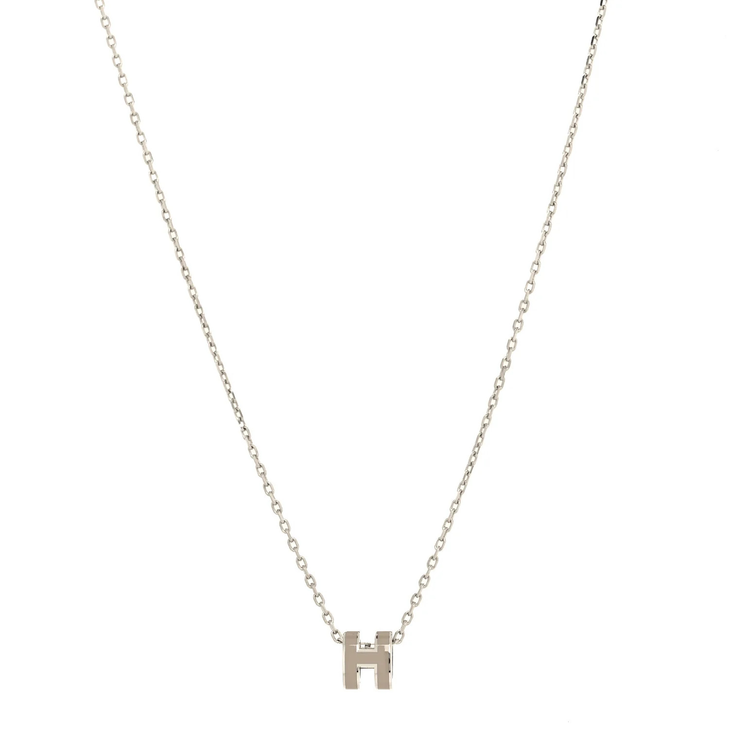 Palladium Mini Pop H Pendant Necklace Marron Glace | FASHIONPHILE (US)