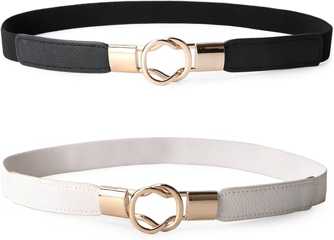 JASGOOD Women Retro Elastic Stretchy Metal Buckle Skinny Waist Belt 1 inch Wide | Amazon (US)