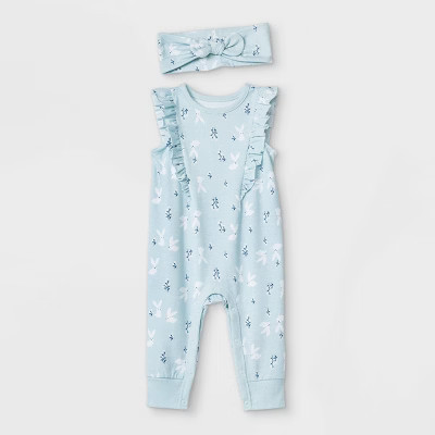 Baby Girls' Easter Bunny Romper with Headband - Cat & Jack™ Sky Blue | Target