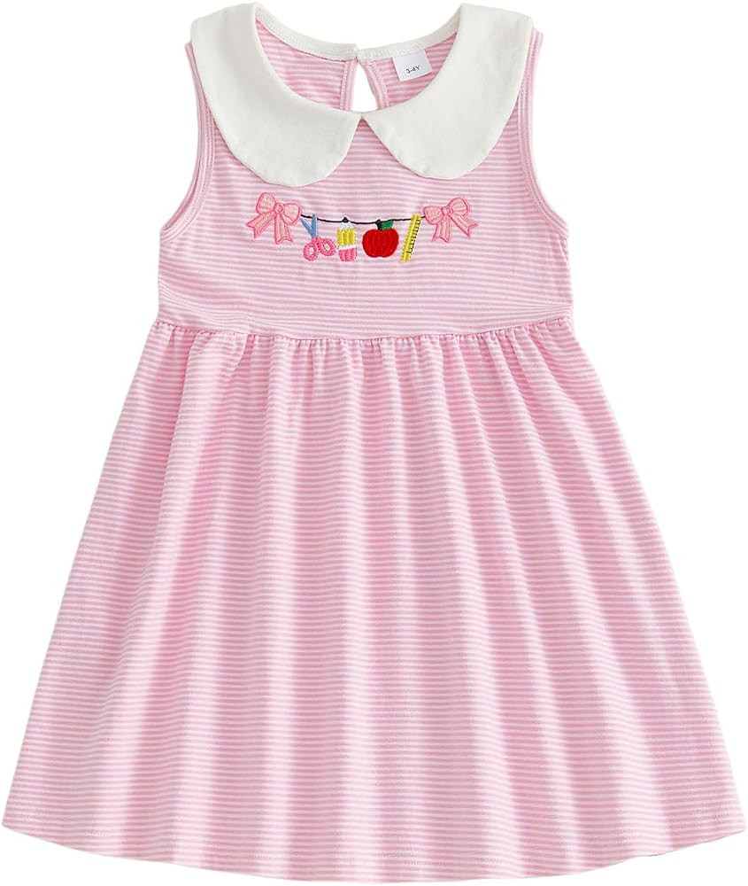 Toddler Girls Back to School Dress Sleeveless Doll Collar Pencil Bow Embroidery A Line Dresses Pr... | Amazon (US)