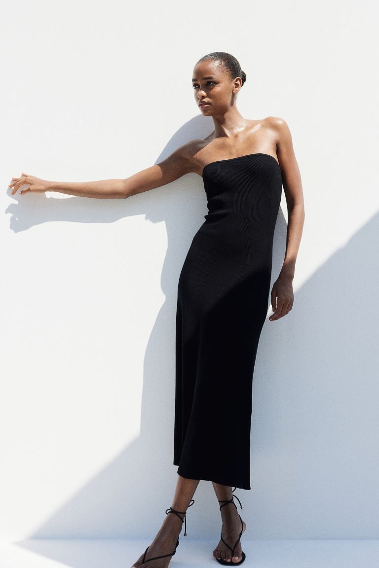 Rib-knit Bandeau Dress - Sleeveless - Long - Black - Ladies | H&M US | H&M (US + CA)