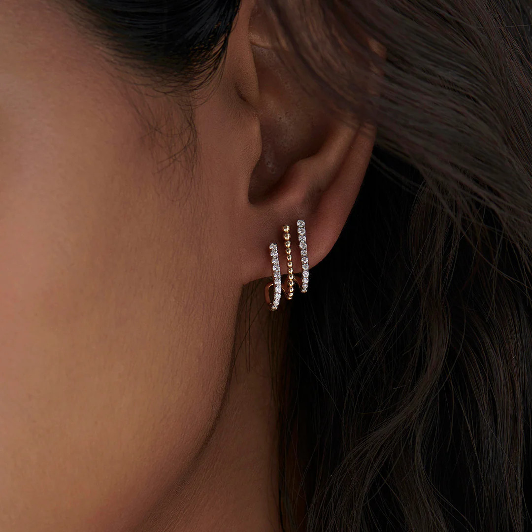 3 Line Diamond Hoops|10K Solid Gold Lab Grown Diamond |HYOU | Hyou Fine Jewelry