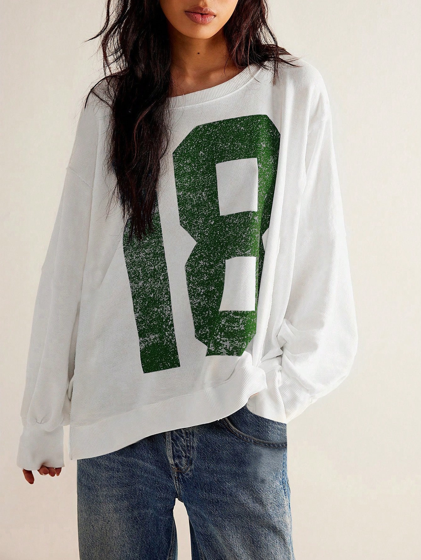 SHEIN EZwear Numerieke print ronde hals pullover sweatshirt, casual & sport | SHEIN