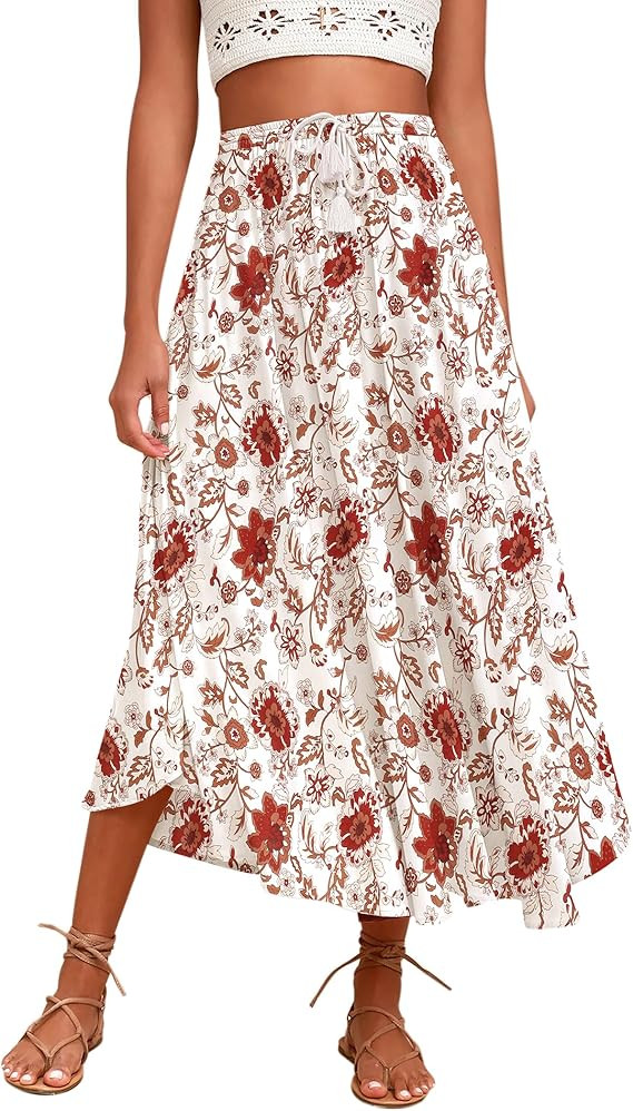 Zeagoo Womens Flowy Pleated Skirts A Line Elastic High Waisted Midi Skirt Boho Casual Long Skirts... | Amazon (US)