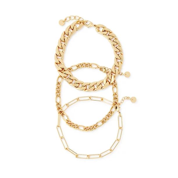 Scoop Women’s 14KT Gold Flash Plated Cuban Chain, Figaro Chain and Paper Link Chain Bracelet Se... | Walmart (US)