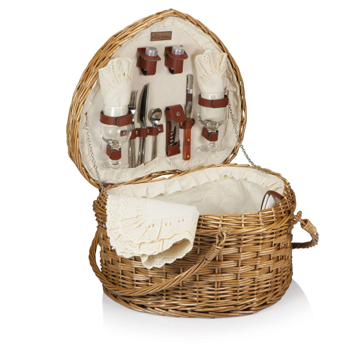 Picnic Time Perfect Pair Picnic Basket: Wicker Heart-Shaped Set, Brown & White | Target