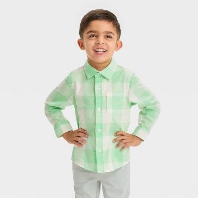 Toddler Boys' Long Sleeve Woven Gingham Shirt - Cat & Jack™ Green | Target