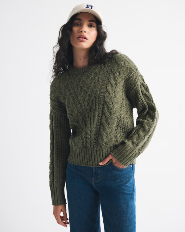 Textural Stitch Cable Crewneck Sweater | Abercrombie & Fitch (US)