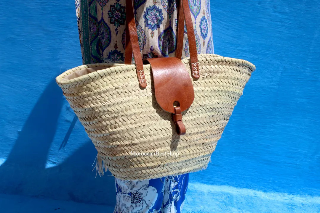 Personalized Straw Bag With Leather Handles , Custom French Basket, Leather Beach Bag, Engrave Fa... | Etsy (US)