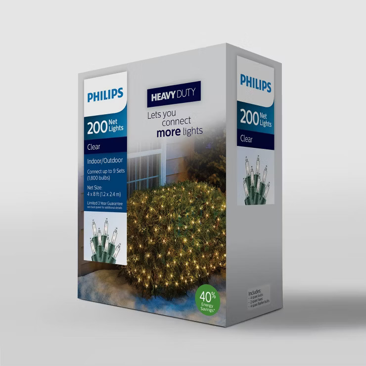 Philips 200ct 4' x 8' Incandescent Heavy Duty Net String Lights with Green Wire | Target