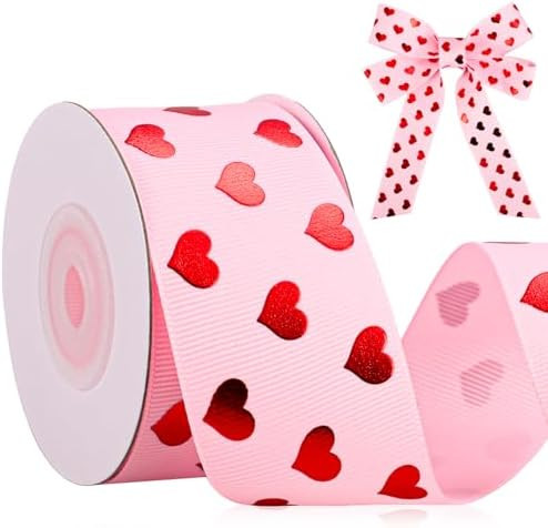 Whaline Valentine's Day Grosgrain Ribbons Pink Red Foil Heart Fabric Craft Ribbon for Wreath Bow ... | Amazon (US)
