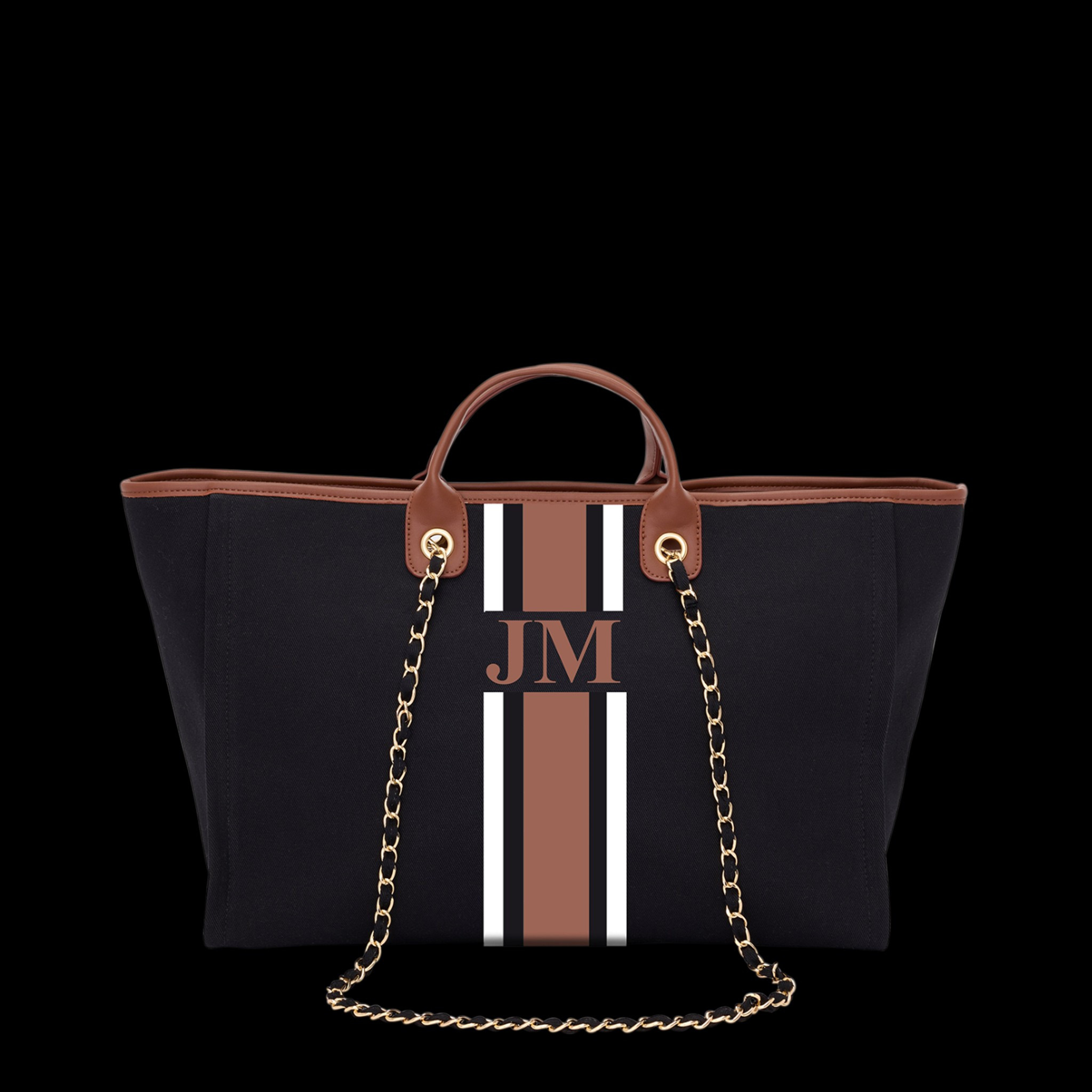 Lily and Bean Classic Black Canvas Tote Jumbo Tan Handles White Tan St | Lily and Bean