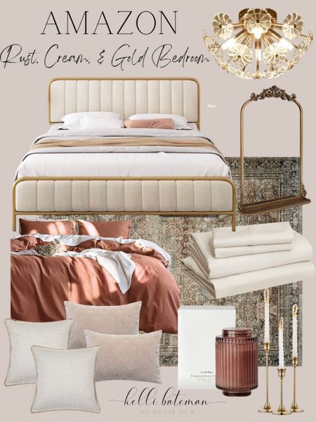 Amazon Bedroom Decor. Modern bedroom, romantic bedroom, Anthropologie dupes, rust and gold accents. 

#LTKhome #LTKSeasonal #LTKFind