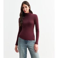 Women's Burgundy Rib Roll Neck Top New Look | New Look (UK)