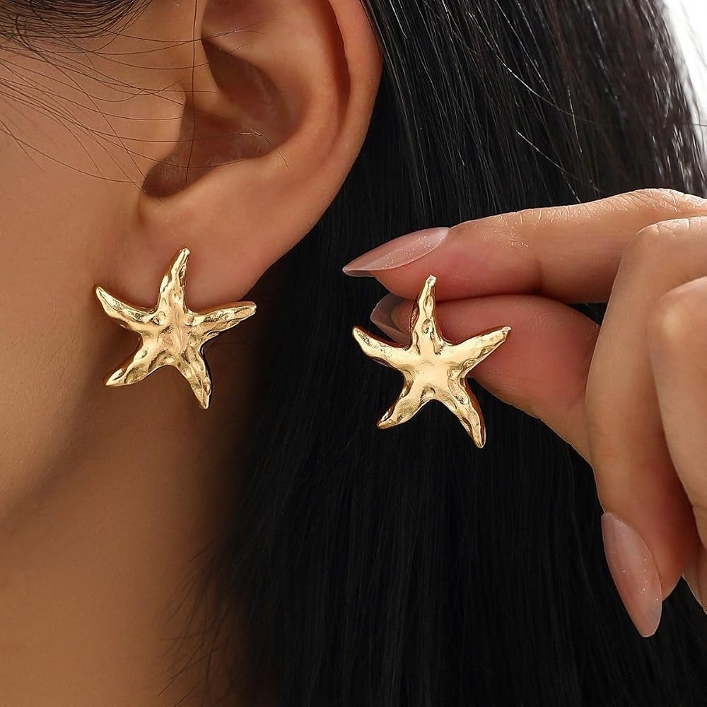 14K Gold Plated Starfish Earrings for Women Trendy, Boho Summer Beach Starfish Earring Gold State... | Amazon (US)